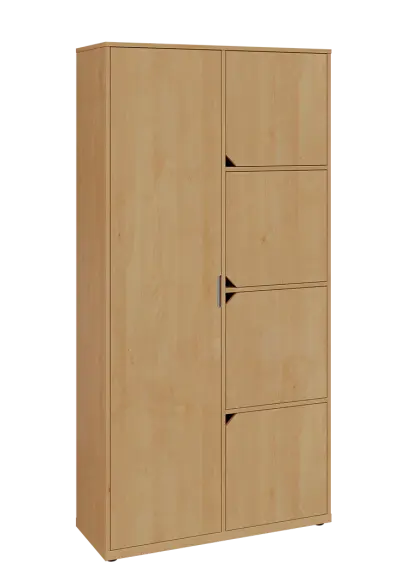 KSR6-82 L skříň šatní, 1x výsuvné ramínko, 4x dvířka, 2053x1022x400 mm, provedení levé, javor horský